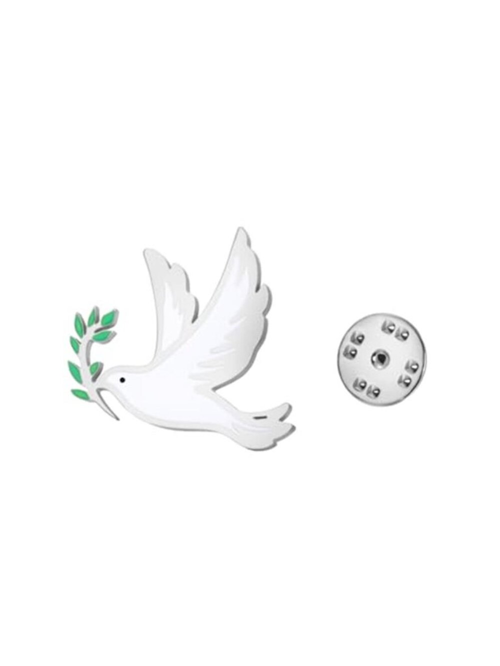Amaxer Stainless Steel Olive Branch Dove Brooch Precision Cut with Enamel Fill
